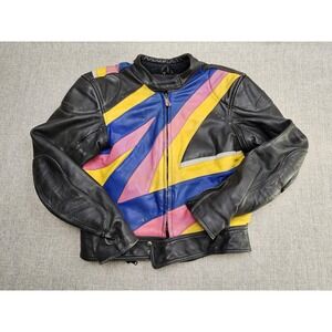 VINTAGE Hein Gericke Jacket Mens 46 Multicolor Leather Motorcycle Colorblock 80s